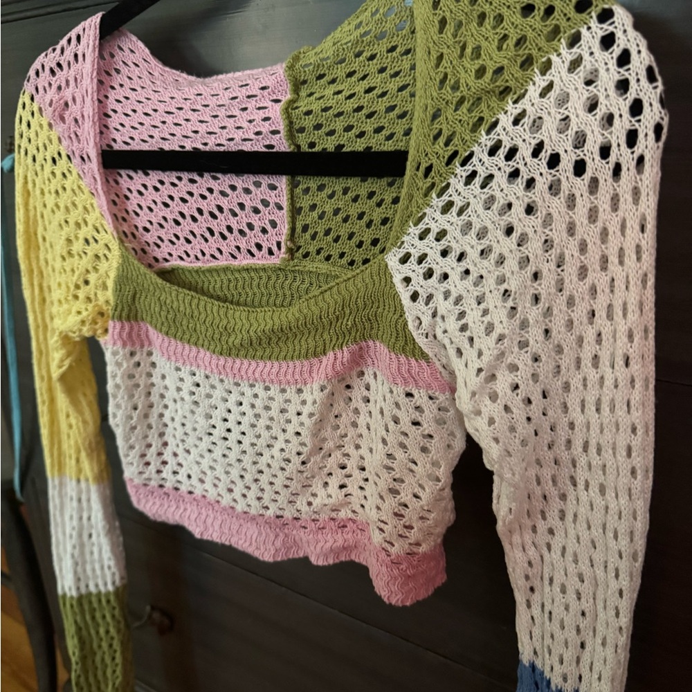Colorful Patchwork Knit Sweater - image 5